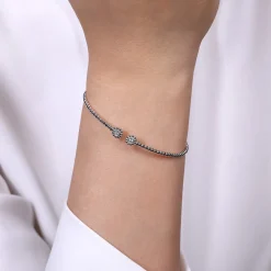 Online Gabriel & Co. 14K White Gold Bujukan Split Cuff Bracelet with Diamond Flower Caps