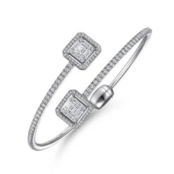 Best Gabriel & Co. 18K White Gold Bypass Bangle with Baguette and Round Diamonds