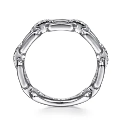 New Gabriel & Co. 14K White Gold Chain Link Ring Band with Diamond Connectors