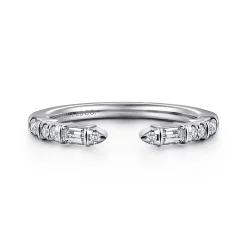 Discount Gabriel & Co. 14K White Gold Channel set baguette and U Setting Round Diamond Open Anniversary Band - 0.25 ct