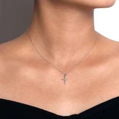 Online Gabriel & Co. 14k White Gold Classic Diamond Cross Necklace