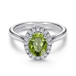 Outlet Gabriel & Co. 14K White Gold Classic Oval Peridot and Diamond Halo Ring