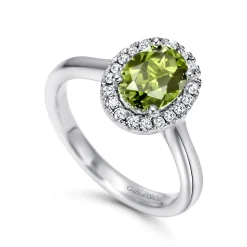 Outlet Gabriel & Co. 14K White Gold Classic Oval Peridot and Diamond Halo Ring