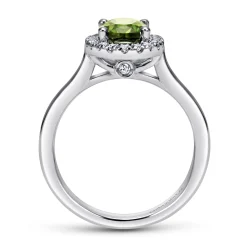 Outlet Gabriel & Co. 14K White Gold Classic Oval Peridot and Diamond Halo Ring