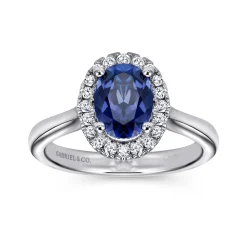 Sale Gabriel & Co. 14K White Gold Classic Oval Sapphire and Diamond Halo Ring