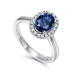 Sale Gabriel & Co. 14K White Gold Classic Oval Sapphire and Diamond Halo Ring