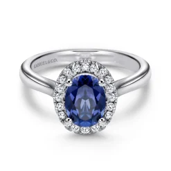 Sale Gabriel & Co. 14K White Gold Classic Oval Sapphire and Diamond Halo Ring