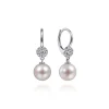 Clearance Gabriel & Co. 14K White Gold Cluster Diamond Disc and Pearl Drop Earrings