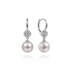 Clearance Gabriel & Co. 14K White Gold Cluster Diamond Disc and Pearl Drop Earrings