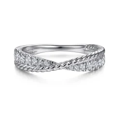 Hot Gabriel & Co. 14K White Gold Criss Cross Diamond Anniversary Band with Twisted Rope Detail - 0.25 ct