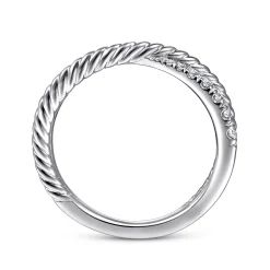Hot Gabriel & Co. 14K White Gold Criss Cross Diamond Anniversary Band with Twisted Rope Detail - 0.25 ct