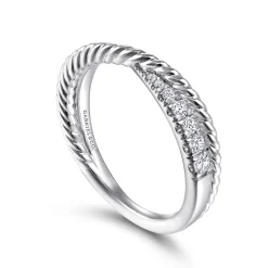 Hot Gabriel & Co. 14K White Gold Criss Cross Diamond Anniversary Band with Twisted Rope Detail - 0.25 ct