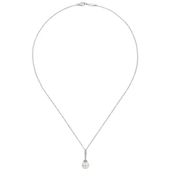 Sale Gabriel & Co. 14K White Gold Cultured Pearl and Diamond Drop Pendant Necklace