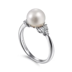 Online Gabriel & Co. 14K White Gold Cultured Pearl and Diamond Cluster Ring