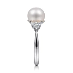 Online Gabriel & Co. 14K White Gold Cultured Pearl and Diamond Cluster Ring