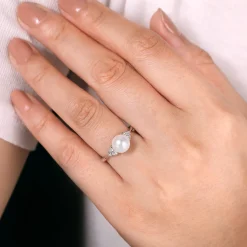 Online Gabriel & Co. 14K White Gold Cultured Pearl and Diamond Cluster Ring