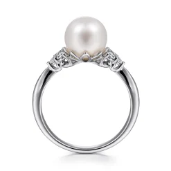 Online Gabriel & Co. 14K White Gold Cultured Pearl and Diamond Cluster Ring