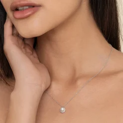 Sale Gabriel & Co. 14K White Gold Cultured Pearl and Diamond Halo Pendant Necklace