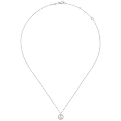 Sale Gabriel & Co. 14K White Gold Cultured Pearl and Diamond Halo Pendant Necklace