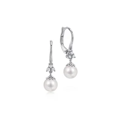 Clearance Gabriel & Co. 14K White Gold Cultured Pearl Diamond Drop Earrings