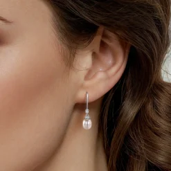 Outlet Gabriel & Co. 14K White Gold Cultured Pearl Diamond Fish Hook Drop Earrings