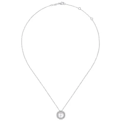 Sale Gabriel & Co. 14K White Gold Cultured Pearl Diamond Halo Pendant Necklace