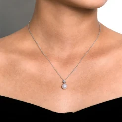 Best Gabriel & Co. 14K White Gold Cultured Pearl Drop Necklace with Diamond Accent