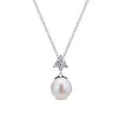 Best Gabriel & Co. 14K White Gold Cultured Pearl Drop Necklace with Diamond Accent