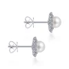 Gabriel & Co. 14K White Gold Cultured Pearl Scalloped Diamond Halo Stud Earrings