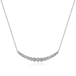 Outlet Gabriel & Co. 14K White Gold Curved Bar Necklace with Bezel Set Round Diamonds