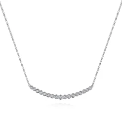 Discount Gabriel & Co. 14K White Gold Curved Bar Necklace with Bezel Set Round Diamonds