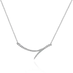Best Gabriel & Co. 14K White Gold Curved Bypass Bar Necklace with Diamonds