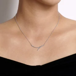 Best Gabriel & Co. 14K White Gold Curved Bypass Bar Necklace with Diamonds