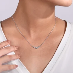 Sale Gabriel & Co. 14K White Gold Curved Diamond Bar Necklace