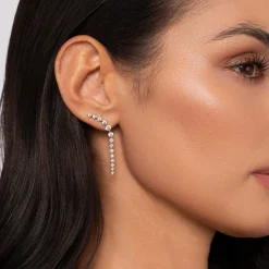 New Gabriel & Co. 14K White Gold Curved Diamond Linear Stud Earrings