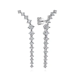 New Gabriel & Co. 14K White Gold Curved Diamond Linear Stud Earrings