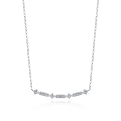 New Gabriel & Co. 14K White Gold Curved Geometric Diamond Bar Necklace