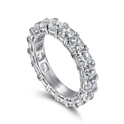 Best Gabriel & Co. 14K White Gold Cushion Cut Diamond Eternity Band with Heart Prongs - 4.3 ct