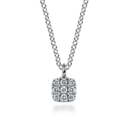 Gabriel & Co. 14K White Gold Cushion Shaped Diamond Cluster Pendant Necklace