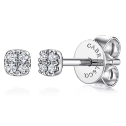 Sale Gabriel & Co. 14K White Gold Cushion Shape Pave Diamond Stud Earrings