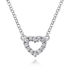 Discount Gabriel & Co. 14k White Gold Dainty Diamond Open Heart Necklace