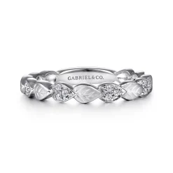 Best Gabriel & Co. 14K White Gold Delicate Leaf Diamond Stackable Ring