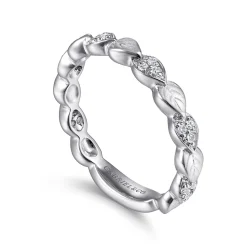 Best Gabriel & Co. 14K White Gold Delicate Leaf Diamond Stackable Ring