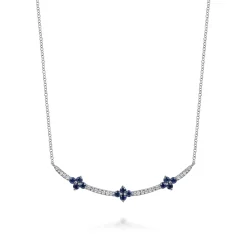Clearance Gabriel & Co. 14K White Gold Diamond and Blue Sapphire Clover Bar Necklace