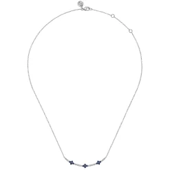 Clearance Gabriel & Co. 14K White Gold Diamond and Blue Sapphire Clover Bar Necklace