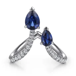 Outlet Gabriel & Co. 14K White Gold Diamond and Blue Sapphire Chevron Ring