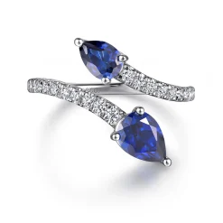 Best Gabriel & Co. 14K White Gold Diamond and Blue Sapphire Bypass Ring