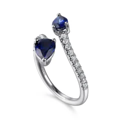 Best Gabriel & Co. 14K White Gold Diamond and Blue Sapphire Bypass Ring