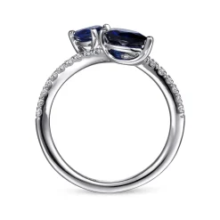 Best Gabriel & Co. 14K White Gold Diamond and Blue Sapphire Bypass Ring