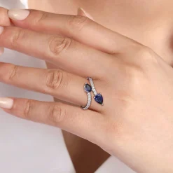 Best Gabriel & Co. 14K White Gold Diamond and Blue Sapphire Bypass Ring